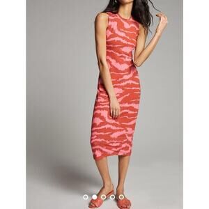 Anthropologie Nicolette Hot Pink & Red Print Midi Dress Corey Lynn Calter Sz‎ S